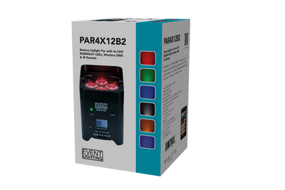 Event Lighting PAR4X12B2 - Battery Uplight Par with 4x12W RGBWAUV LEDs, Wireless DMX & IR Remote