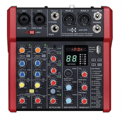 DSP FX Studio Audio Mixer 6-Channel with Bluetooth USB Play Audio interface A28