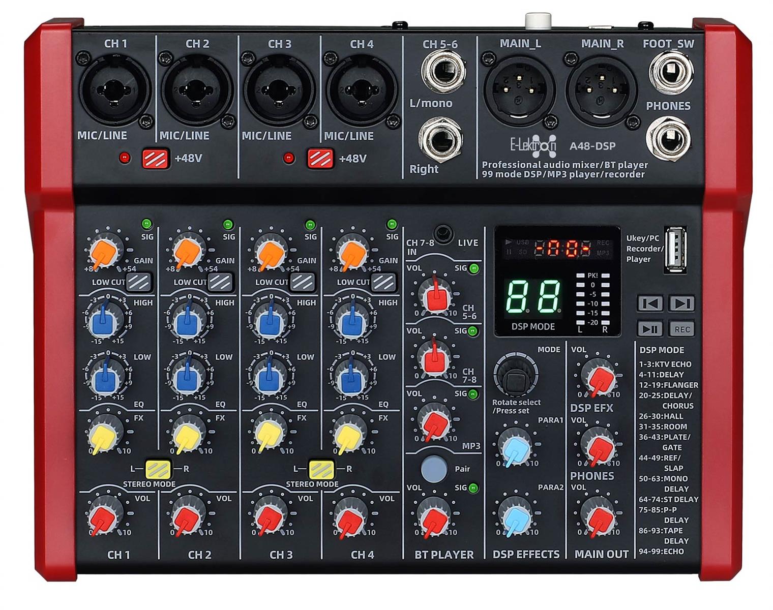 Studio Audio Mixer 8-Channel  with Bluetooth USB Play Audio interface