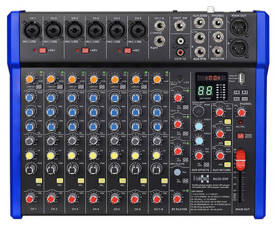 B628 DSP effects Studio Audio Mixer 12-Channel with Bluetooth USB Play Audio interface