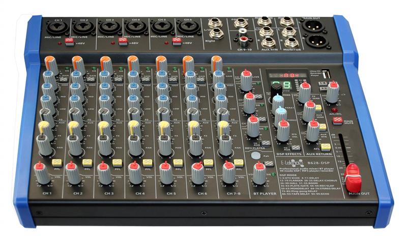 B628 DSP effects Studio Audio Mixer 12-Channel with Bluetooth USB Play Audio interface
