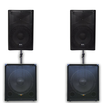 QTX Quad 882 3440W Active 2.2 PA System Bundle|18" Subwoofers + 12" PA Speakers & Poles