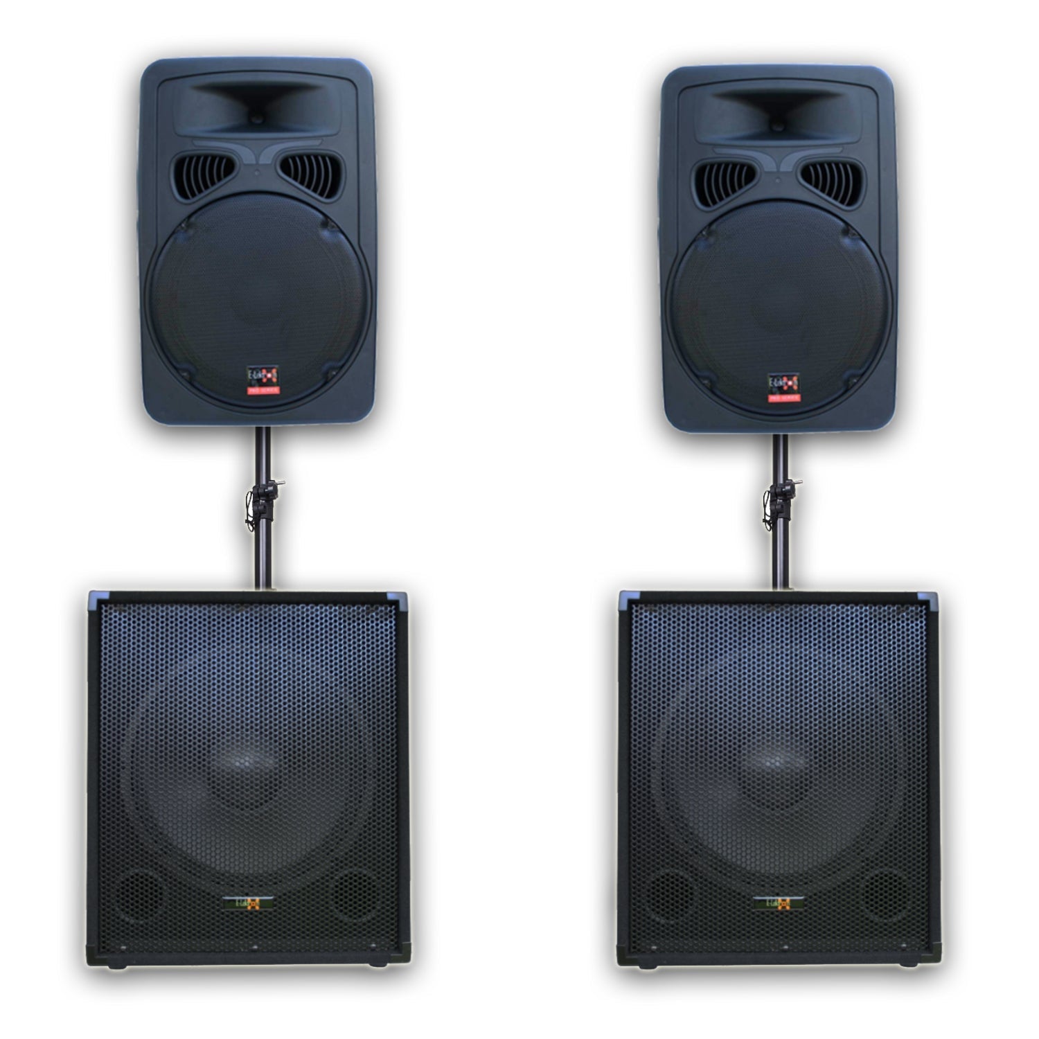 2800w Pro Audio Set with 2x12" Inch Active Speakers + 2x15" Subwoofer and Stand for Event DJ Party Disco Night