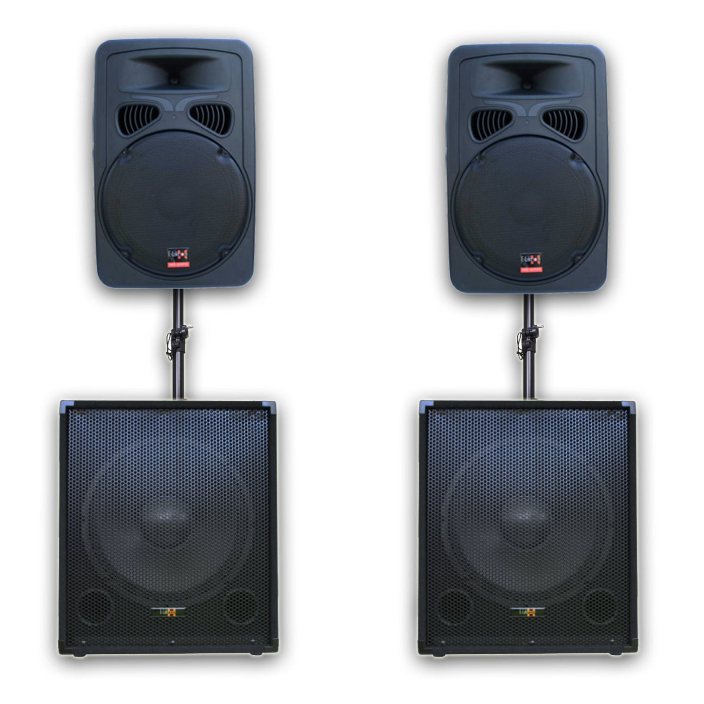 3800w Pro Audio Set with 2x 15" Inch Active Speakers + 2x18" Subwoofer + Stand