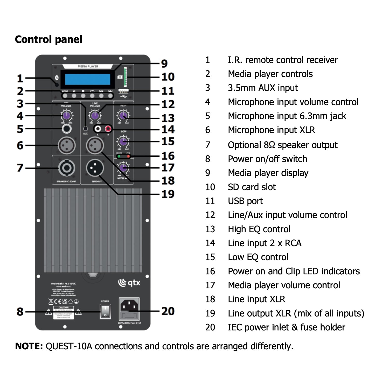 QTX Quest-12AS Powerful Active PA cabinet Bluetooth FM tuner Speakers with Stands