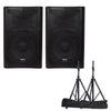 QTX Quest-12AS Powerful Active PA cabinet Bluetooth FM tuner Speakers with Stands