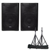QTX Quest-12AS Powerful Active PA cabinet Bluetooth FM tuner Speakers with Stands