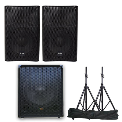 QTX Quest-12SUB Complete Active PA System Bluetooth FM tuner SD with Stands