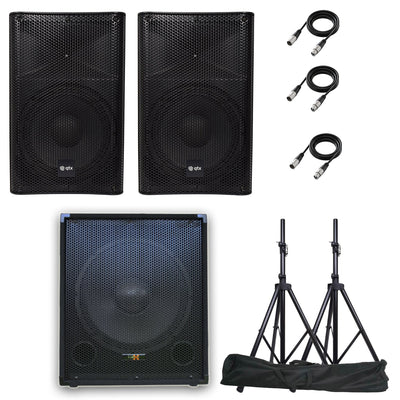 QTX Quest-15SUB Complete Active PA System Bluetooth FM tuner SD with Stands