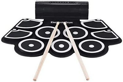 Electronic Drum Kit 9 Pad Roll Up Foldable with Drum Sticks + Foot Pedals