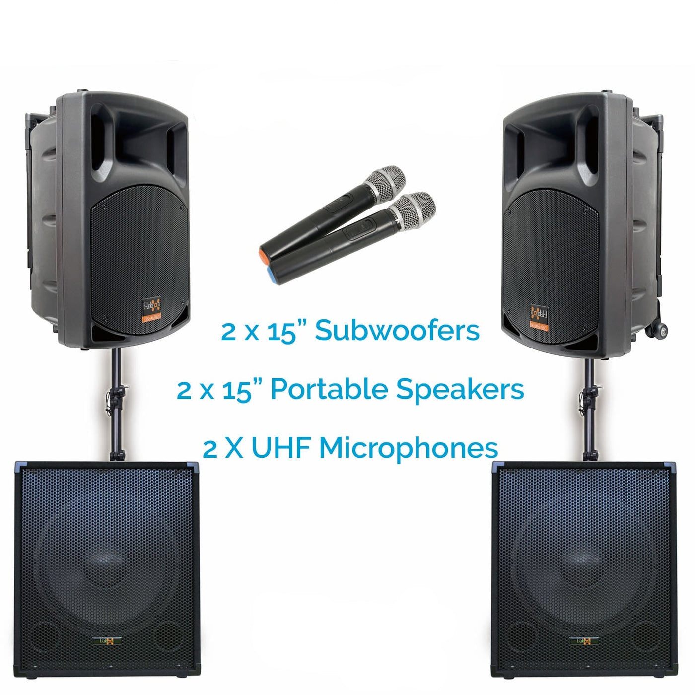 Sonic Boost Plus SAP 555 Bluetooth Vocal Bass Sound PA System UHF Mics and Pole