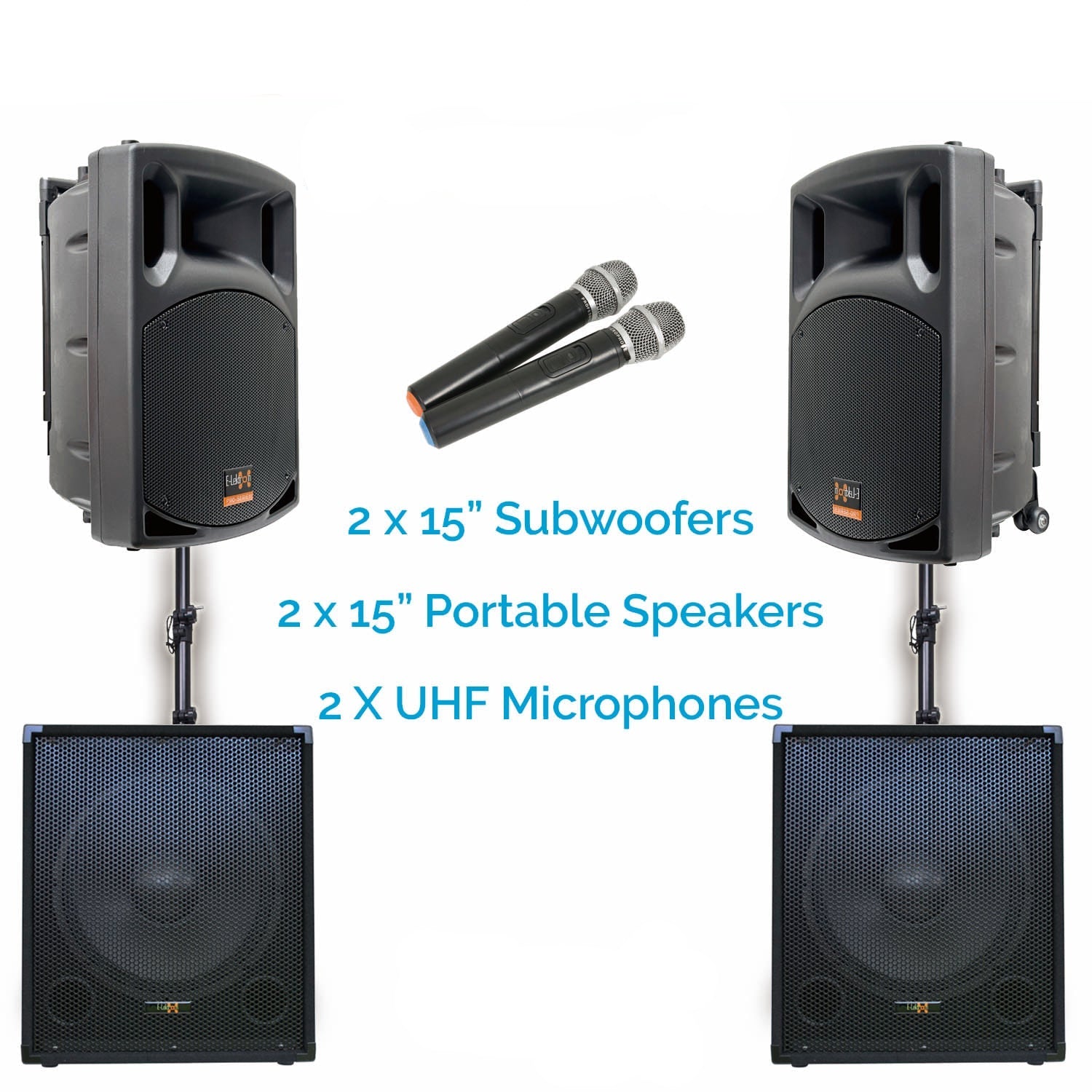 Sonic Boost Plus SAP 555 Bluetooth Vocal Bass Sound PA System UHF Mics and Pole