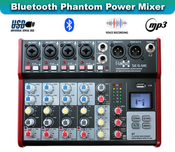 6 Channel Audio Mixer incl. USB Bluetooth Soundcard Phantom Power