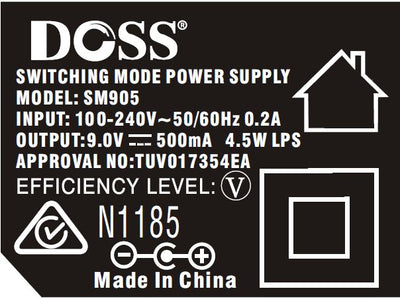 SM905 9V DC 500MA POWER SUPPLY SWITCHMODE 2.1MM Suits Guitar Pedals, Keyboard Piano