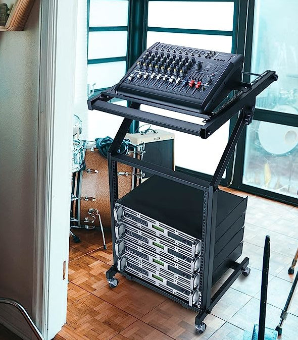 12U + 13U Studio Rolling Rack Stand Cart Mixer Music Booth DJ Lectern