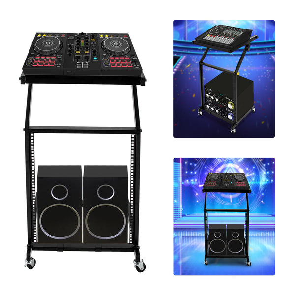 12U + 13U Studio Rolling Rack Stand Cart Mixer Music Booth DJ Lectern