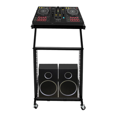12U + 13U Studio Rolling 25U Rack Stand Cart for Mixer Music Booth DJ Lectern on wheels