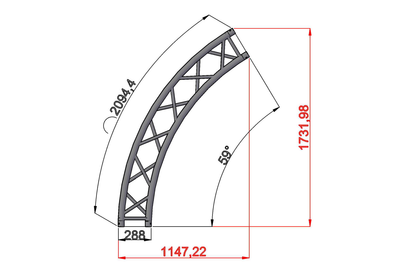 T3BD2R2 - Curved 290mm box truss-2m diagonal style, 2m Radius