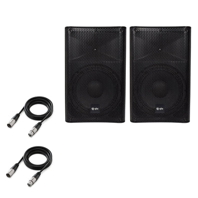 QTX Quest-15A 15" Active PA Speaker Stereo Pair Bundle | 1760W + 2x XLR Cables