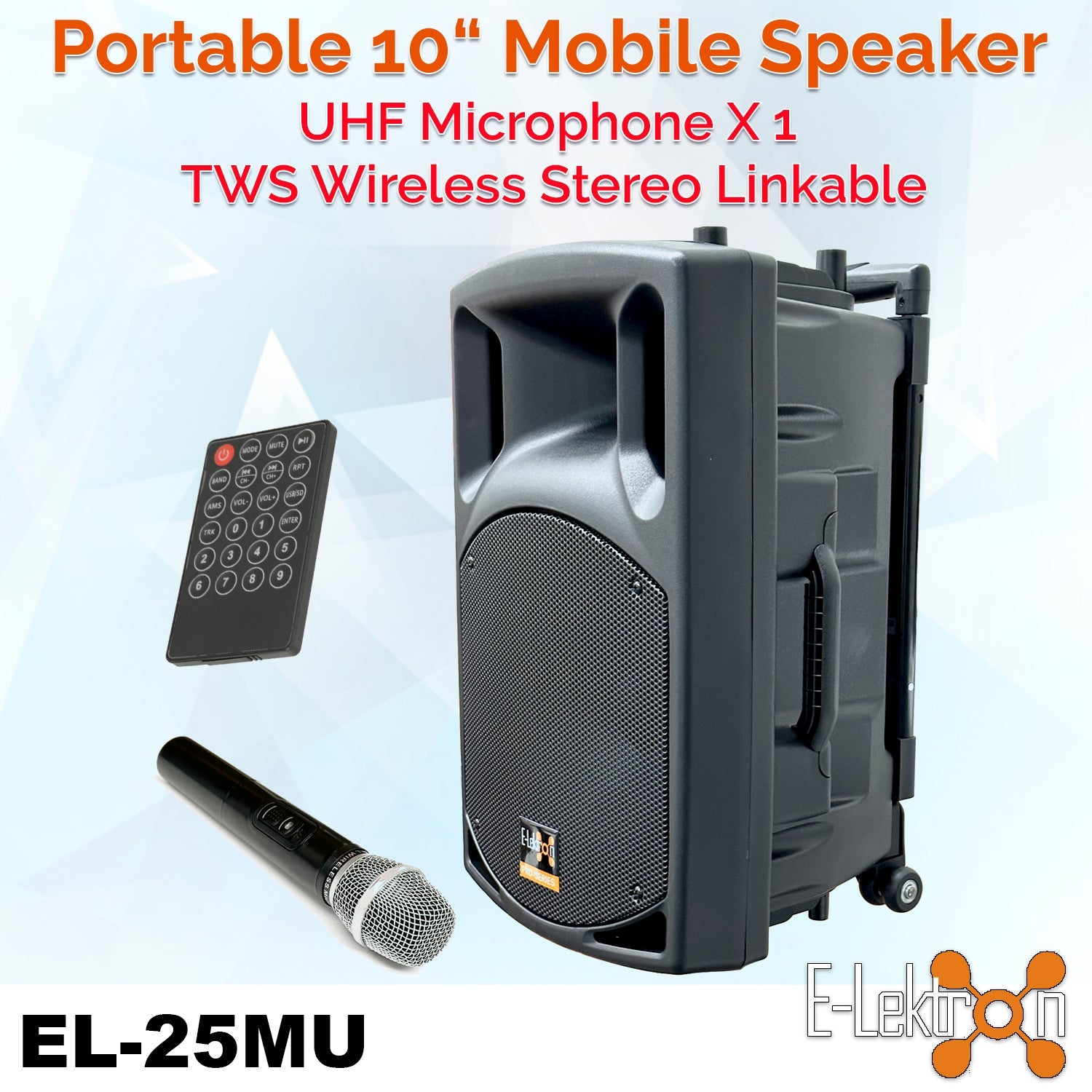 10" Inch Bluetooth Wireless Linkable Portable Compact PA Speaker Sound System Recording Incl. 1 Mic