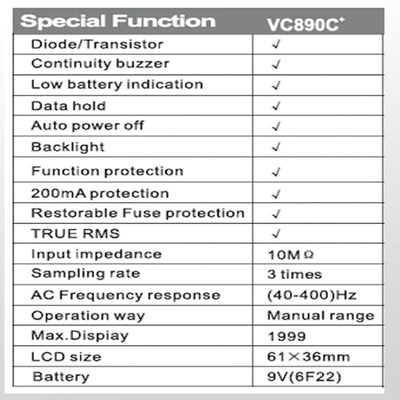 Victor Vc890c + Digital True Rms Multimeter High-Precision 20000uf Capacitor Nvc Temperature Measurement