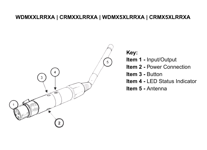 CRMXXLRRXA - Wireless DMX 3-pin XLR plug receiver 2.4Ghz CRMX protocol