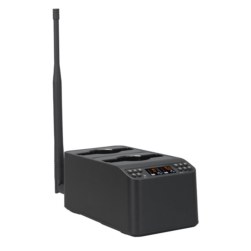 Professional rechargable digital UHF wireless microphone system with smart docking station.