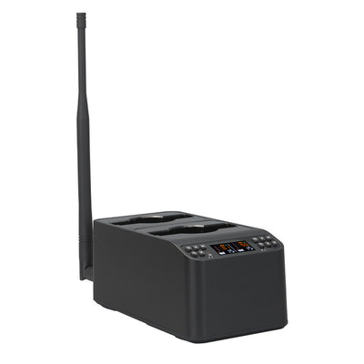 Professional rechargable digital UHF wireless microphone system with smart docking station.