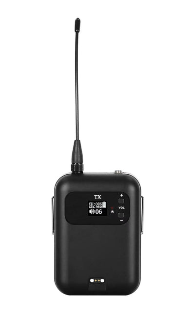 Professional rechargable digital UHF wireless microphone system with smart docking station.