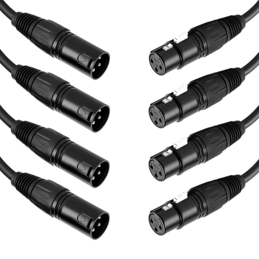 4 Pack 5m or 10m 3-Pin XLR Male to Female Balanced Microphone  Cable