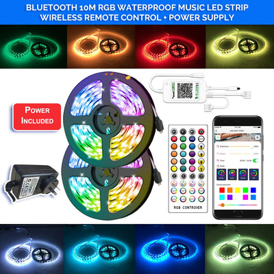 Bluetooth 10m 5050 RGB Chip 300 LEDs Music Strip Decoration Waterproof Lights 40 Key IR Controller With Power Supply