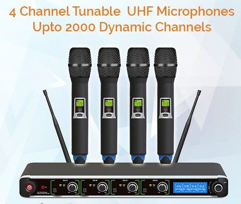 UF-1095 Dynamic Digital 400 Channels UHF Wireless Tuneable 4 Handheld Microphone System