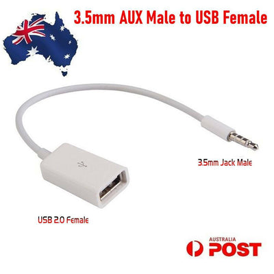 Male Cable Plug Aux Jack 3.5mm Audio to Usb 2.0 Female Converter Cord Play Mp3