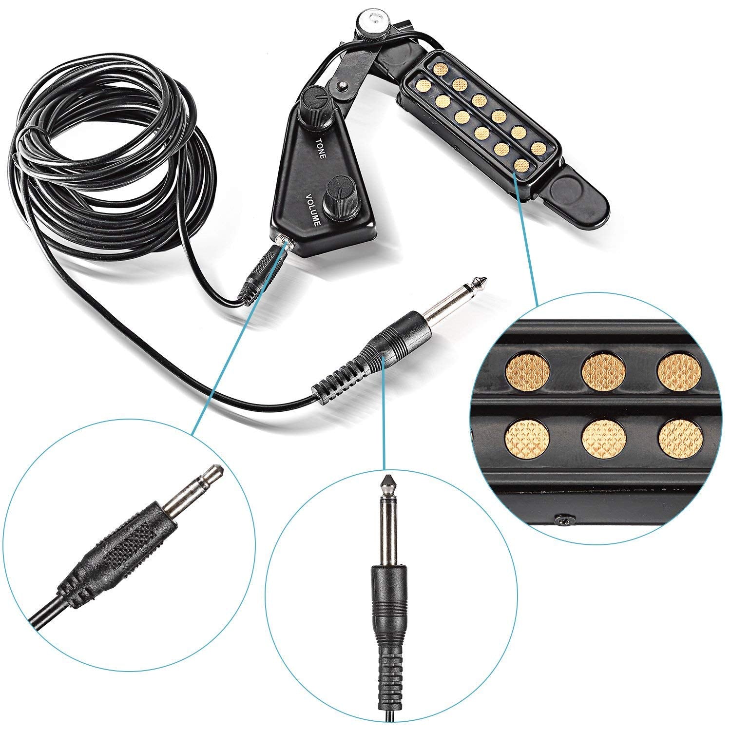 Acoustic Guitar Pick up Upgrade Kit Sound Hole Magnetic Pre Amp with Tone and Volume Control