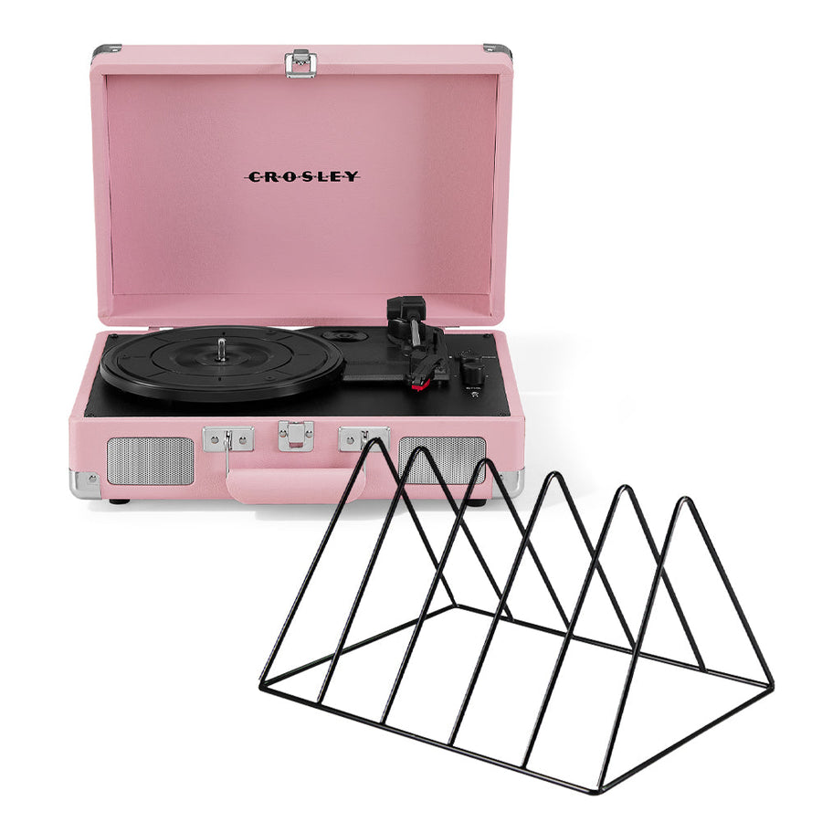 Crosley Cruiser Bluetooth Portable Turntable - Blush Pink + Gadhouse Vinyl Rack Bundle - Black