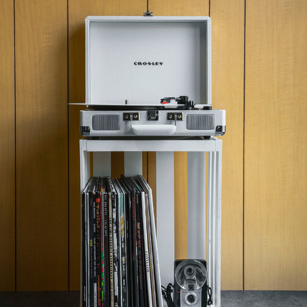 Crosley Cruiser Bluetooth Portable Turntable - White Sands + Bundled Majority D40X Bluetooth Speakers
