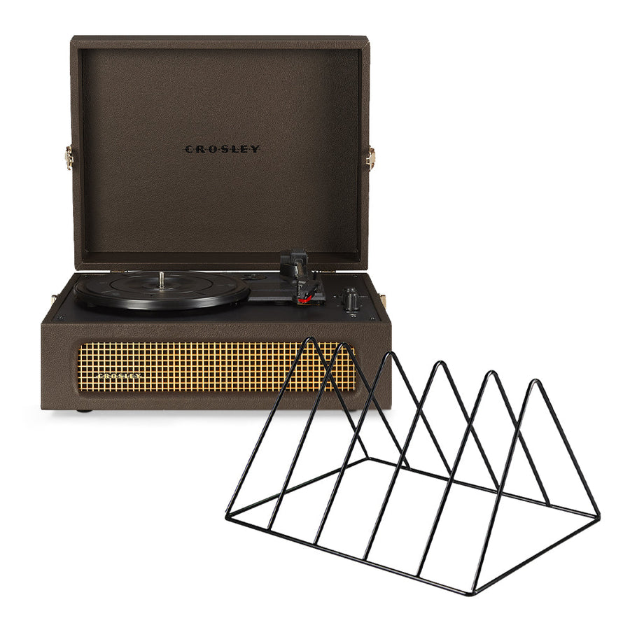 Crosley Voyager Bluetooth Portable Turntable - Cocoa + Gadhouse Vinyl Rack Bundle - Black