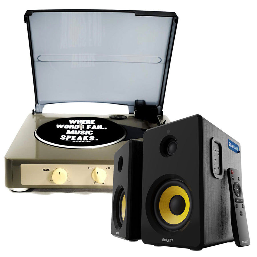 Gadhouse Brad MKII Record Player - Grey + Bundled Majority D40X Bluetooth Speakers
