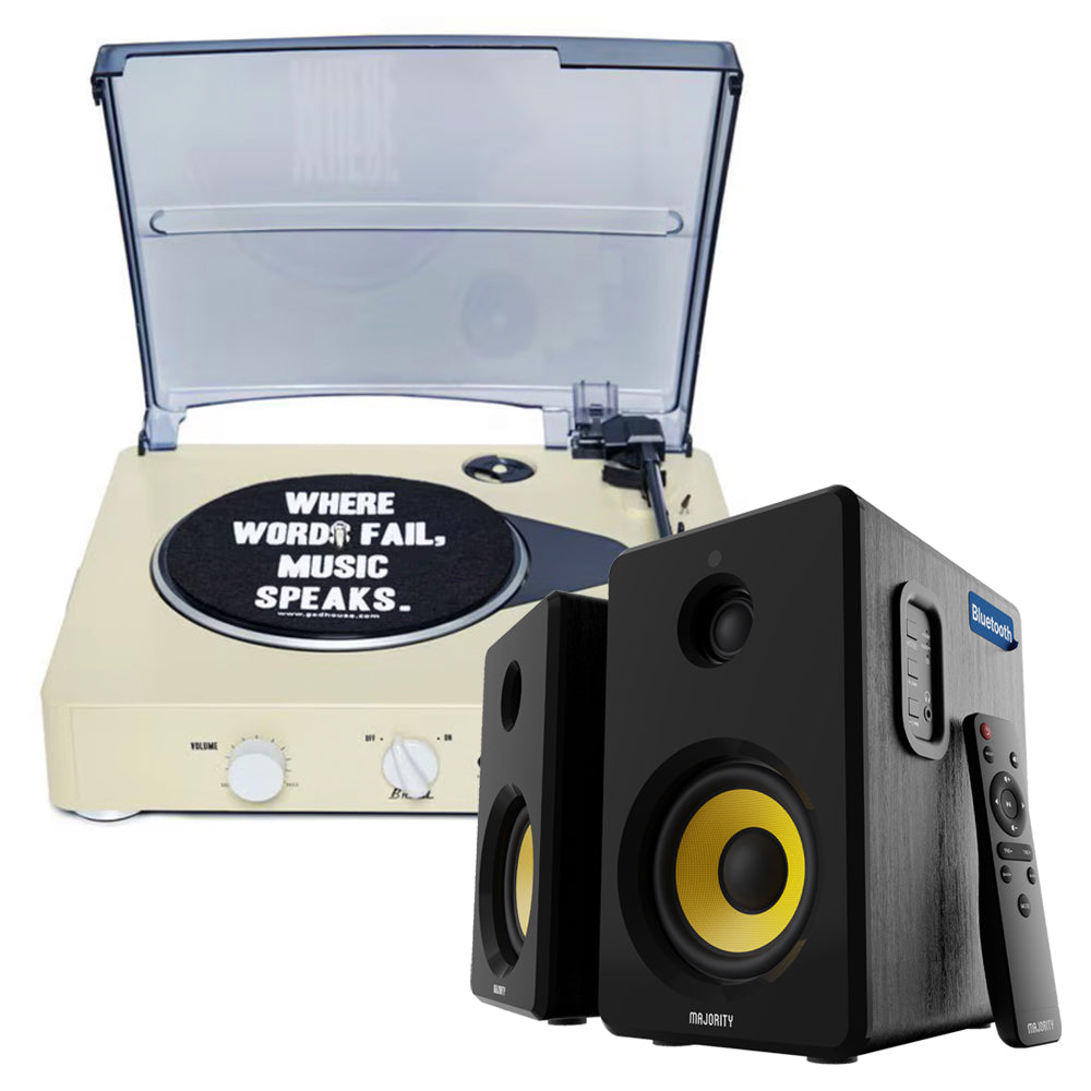 Gadhouse Brad MKII Record Player - Ivory + Bundled Majority D40X Bluetooth Speakers