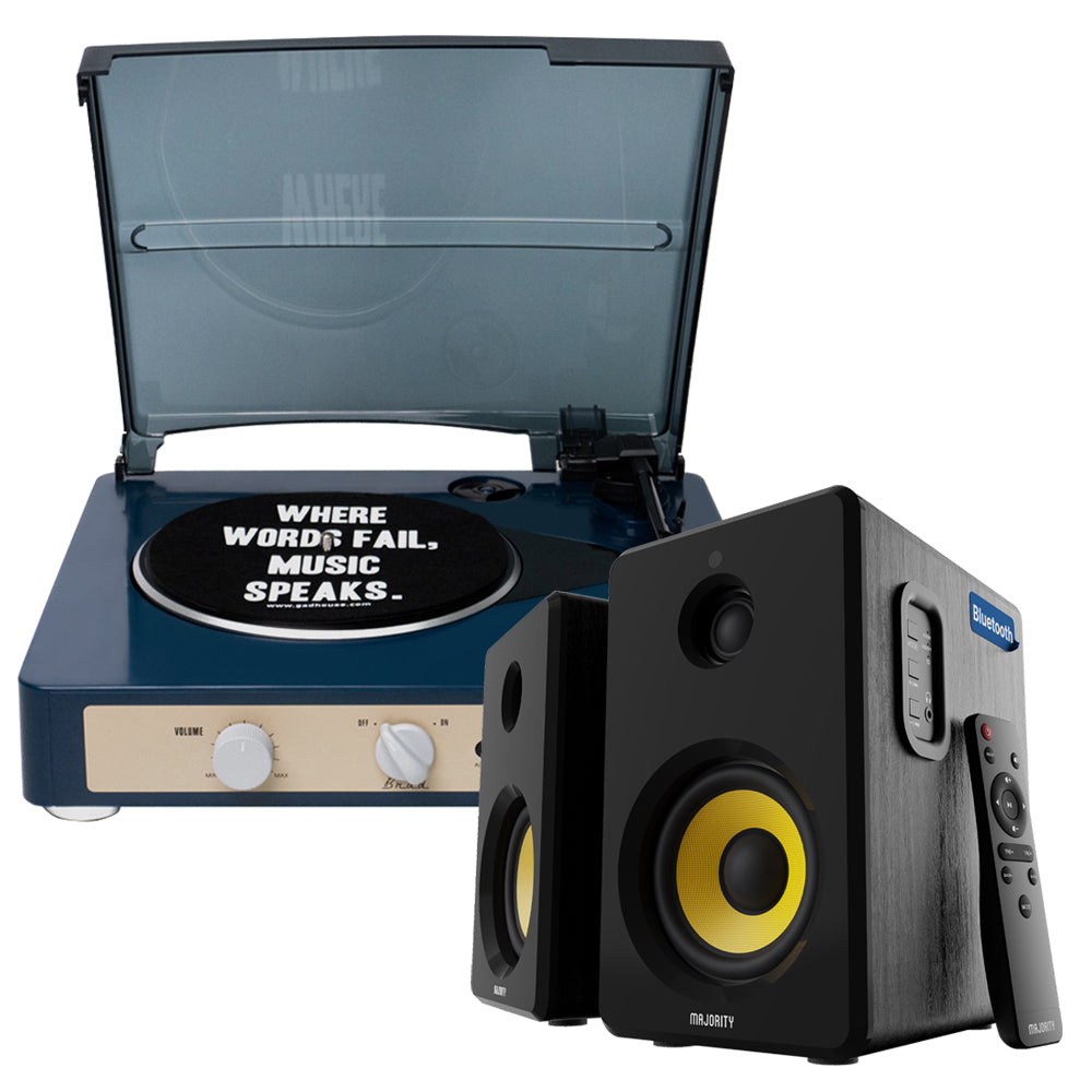 Gadhouse Brad MKII Record Player - Navy + Bundled Majority D40X Bluetooth Speakers