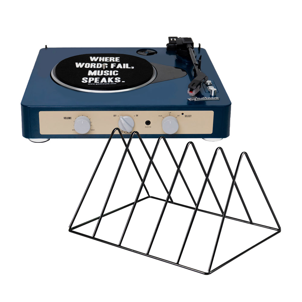 Gadhouse Brad MKII Record Player - Navy + Gadhouse Vinyl Rack Bundle - Black