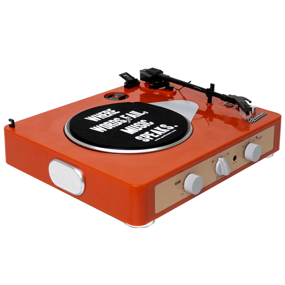 Gadhouse Brad MKII Record Player - Tangerine + Bundled Majority D40X Bluetooth Speakers