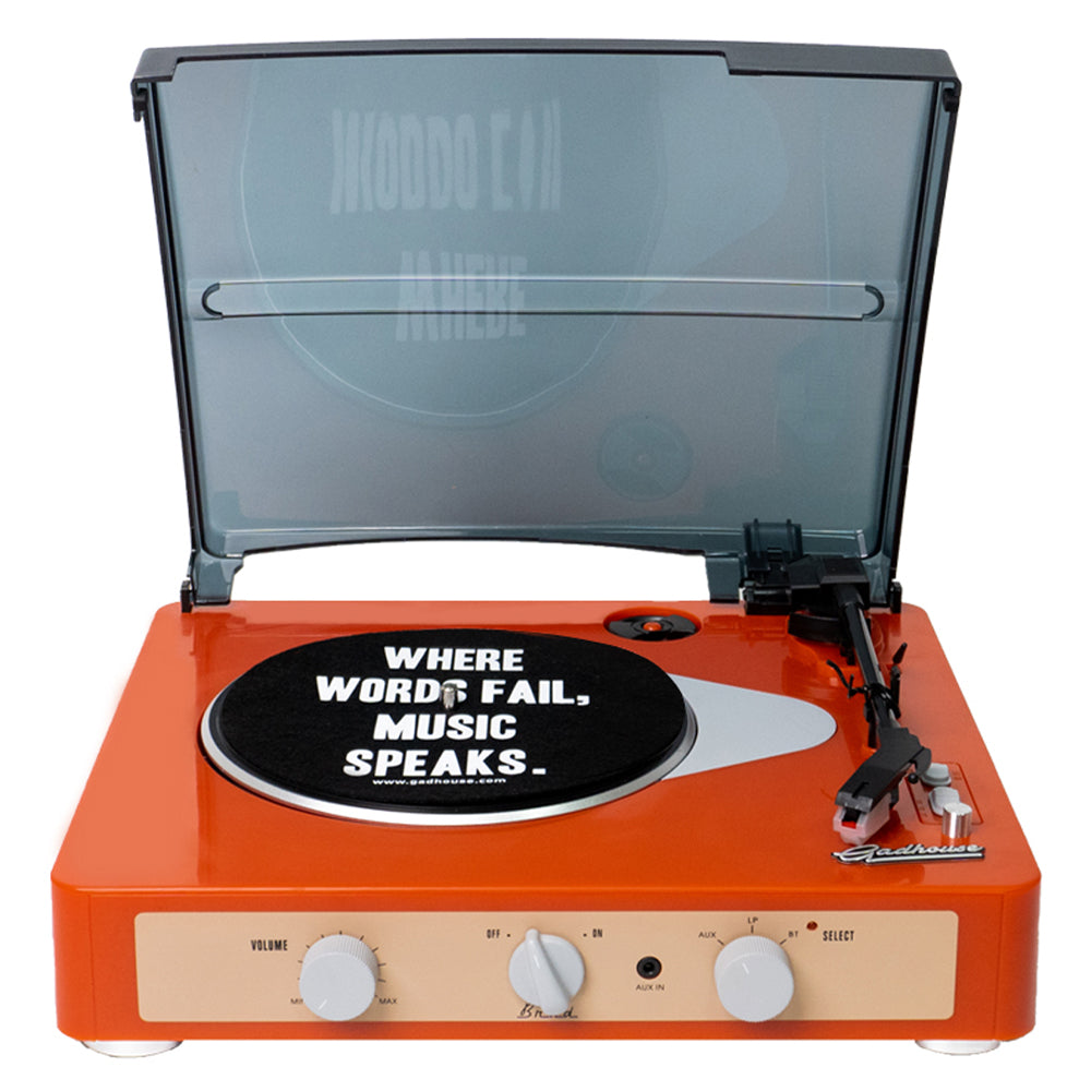 Gadhouse Brad MKII Record Player - Tangerine + Bundled Majority D40X Bluetooth Speakers