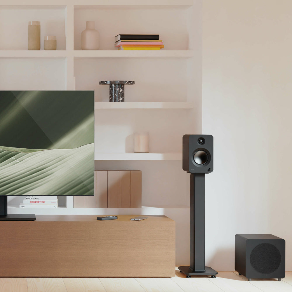 Kanto REN 200W Powered Bookshelf Speakers with HDMI ARC, USB-C, and Bluetooth 5.3 - Matte Black, Pair