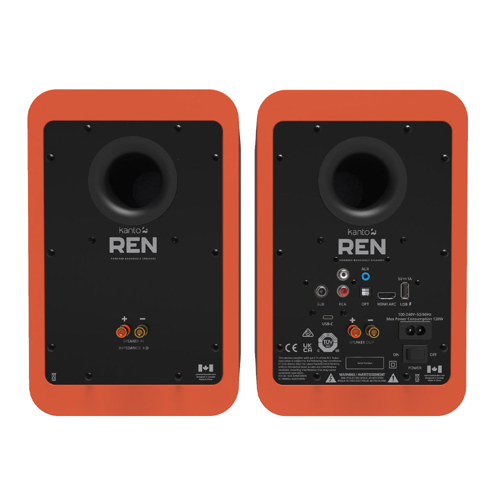 Kanto REN 200W Powered Bookshelf Speakers with HDMI ARC, USB-C, and Bluetooth 5.3 - Matte Orange, Pair