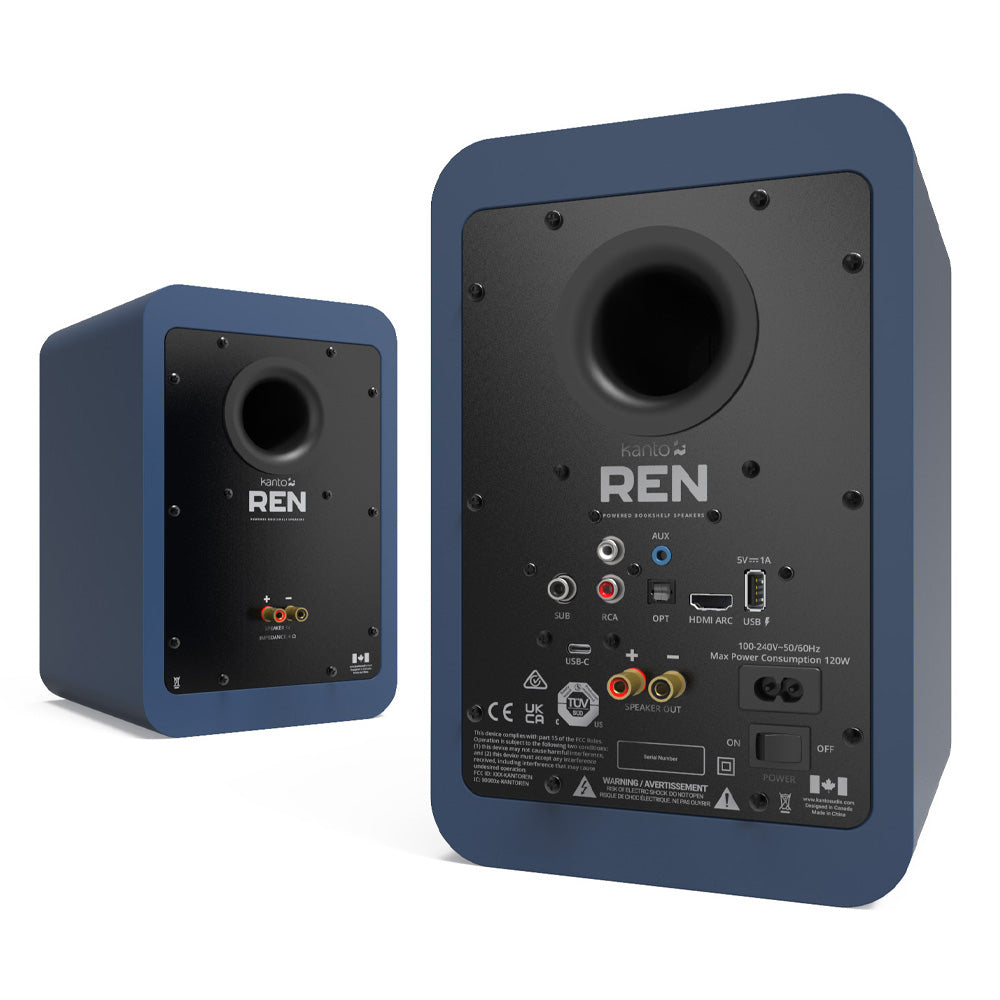 Kanto REN 200W Powered Bookshelf Speakers with HDMI ARC, USB-C, and Bluetooth 5.3 - Matte Blue, Pair