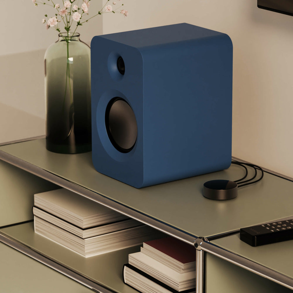 Kanto REN 200W Powered Bookshelf Speakers with HDMI ARC, USB-C, and Bluetooth 5.3 - Matte Blue, Pair