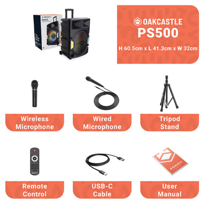 Majority PS500 - PA System 150w Bluetooth Karaoke-DJ-Party-PA System - Black