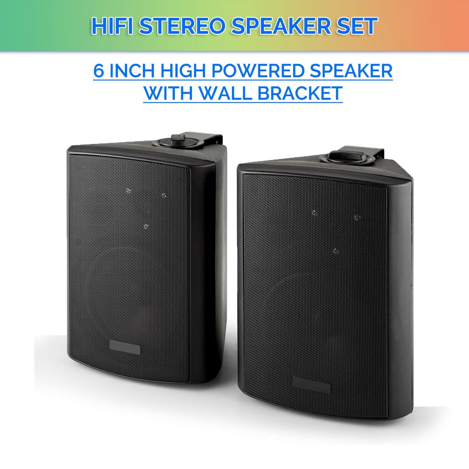 6.5” Inch Black Passive Speakers Pair 260w Wall Mount Bracket 2 Way Bookshelf Stereo