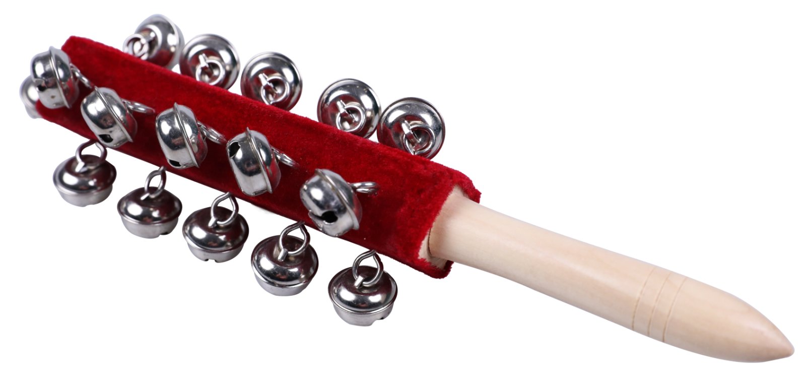 PERCUSSION 21 Hand Sleigh Bells On Wooden Handle Kids Educational
